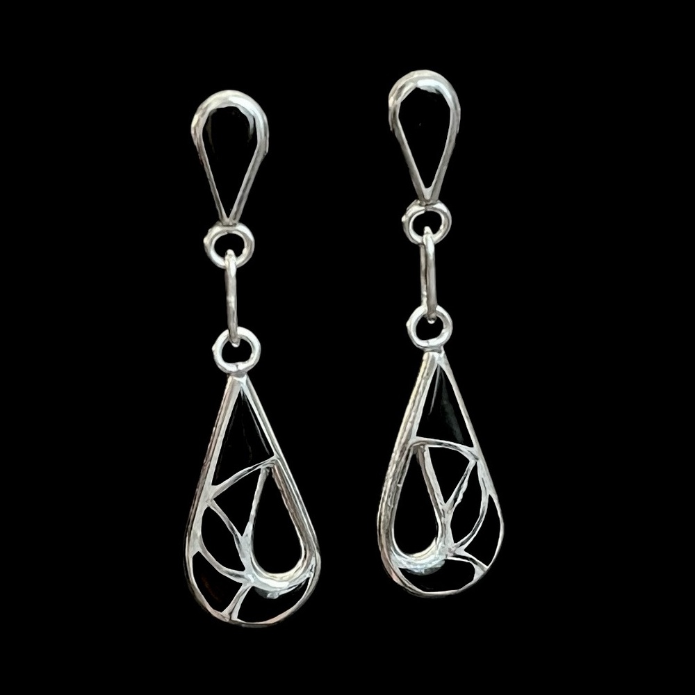 Vintage sterling silver black onyx dangle earrings